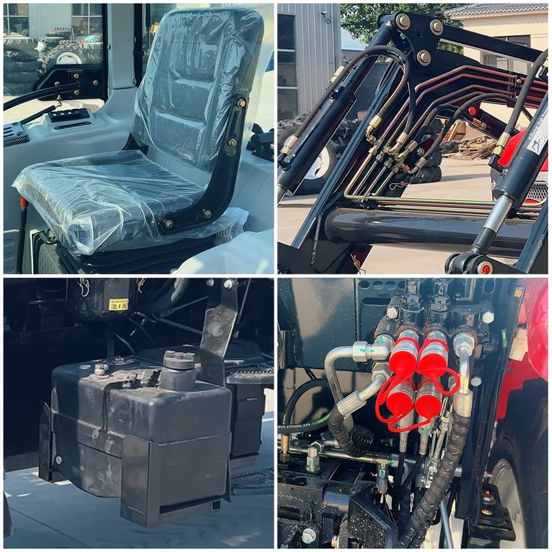 Cab seat, loader hydraulic connections, fuel tank and control valve details